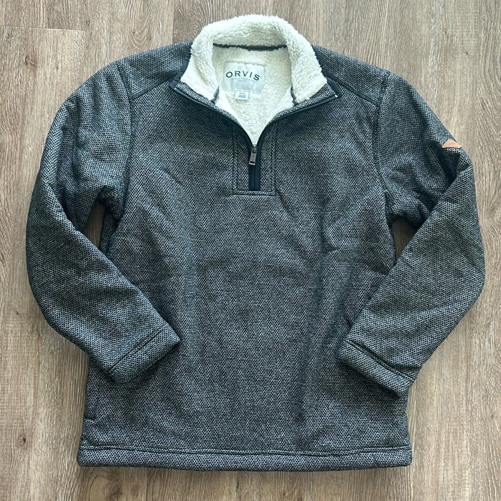 Orvis Brighton Sherpa Lined Quarter Zip Pull Over Sweatshirt Dark Grey Small